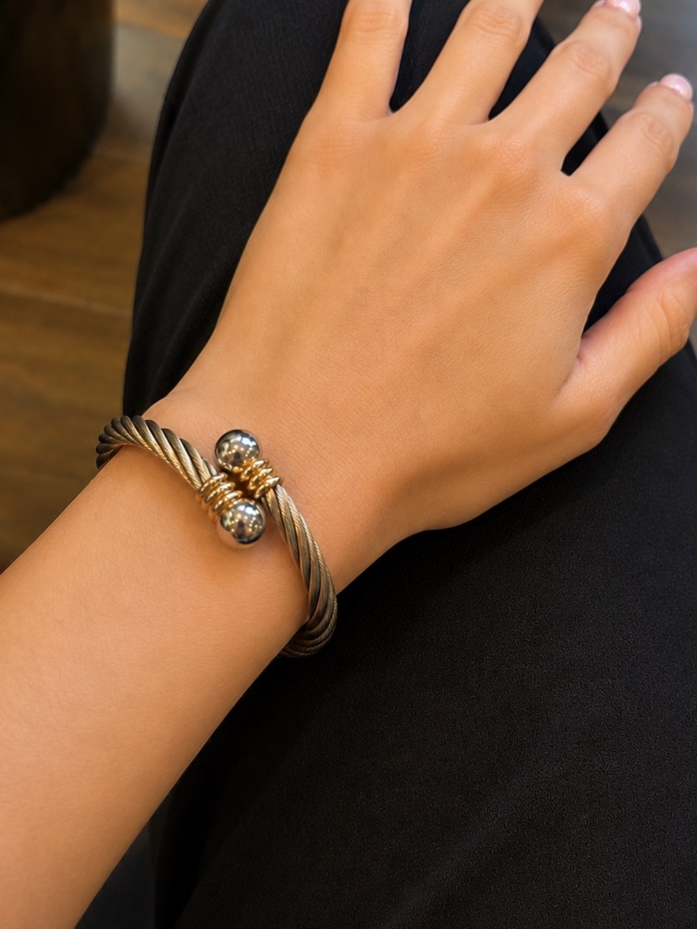 Two-Tone Cable Cuff Bracelet - Gold & Silver